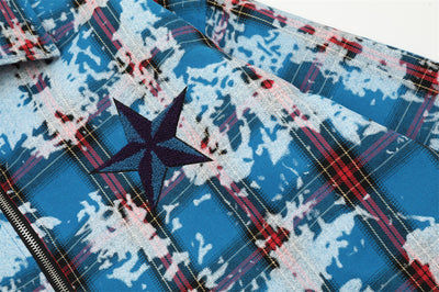 Chaqueta Camisa Tie-Dye Cuadros Desgastada para Hombre - Image 10