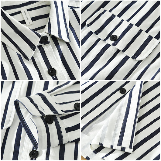Camisa Suelta a Rayas Remodelada para Hombre Joven - Image 4