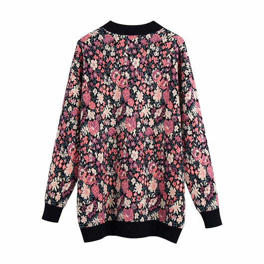 Cardigan de Punto Jacquard Floral con Personalidad para Mujer - Image 13