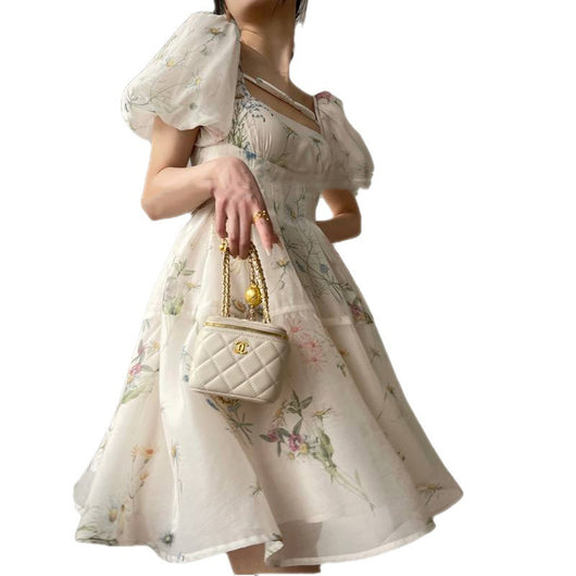 Vestido Elegante Estilo Francés con Cuello Cuadrado y Estampado - Image 7