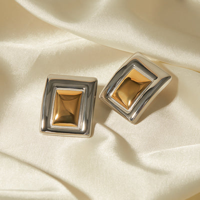 Aretes Rectangulares en Oro 18K con Acero Inoxidable - Diseño Europeo Moderno - Image 18