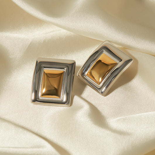 Aretes Rectangulares en Oro 18K con Acero Inoxidable - Diseño Europeo Moderno - Image 18