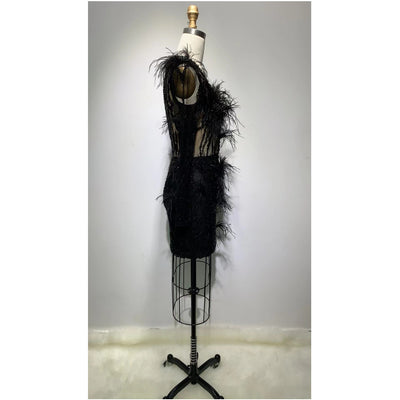 Vestido Casual de Malla con Lentejuelas y Plumas de Manga Larga - Image 12