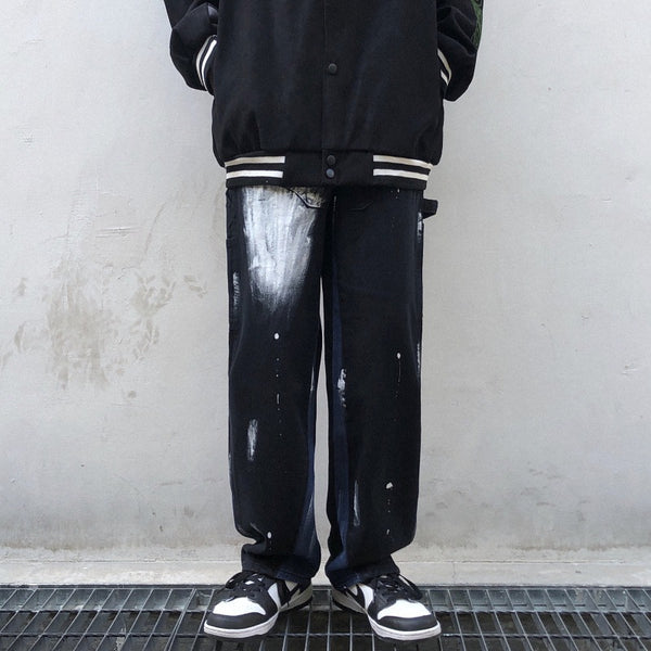 Jeans Rectos Cintura Alta Tie-Dye Degradado Efecto Salpicado Harajuku