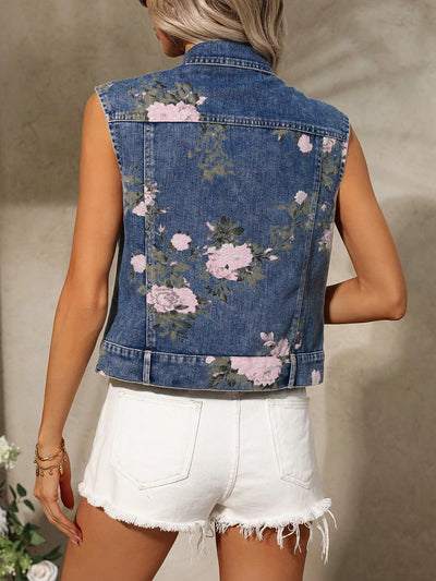 Chaleco Denim Estampado Floral para Mujer - Comodidad Casual de Verano - Image 8