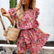Vestido Floreado con Volantes y Cintura Marcada