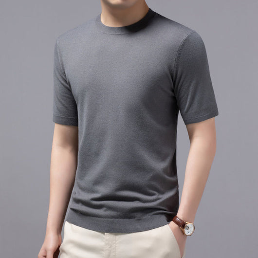 Camiseta Básica de Punto Cuello Redondo Manga Corta para Hombre - Image 7