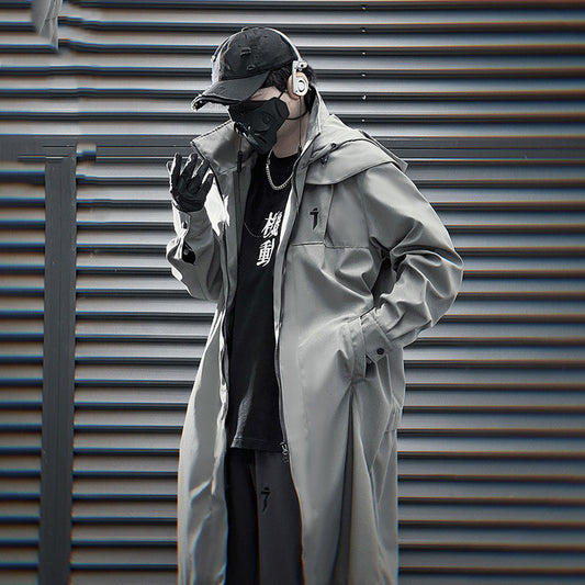Abrigo Trench Mecánico con Doble Cierre y Capucha para Hombre
