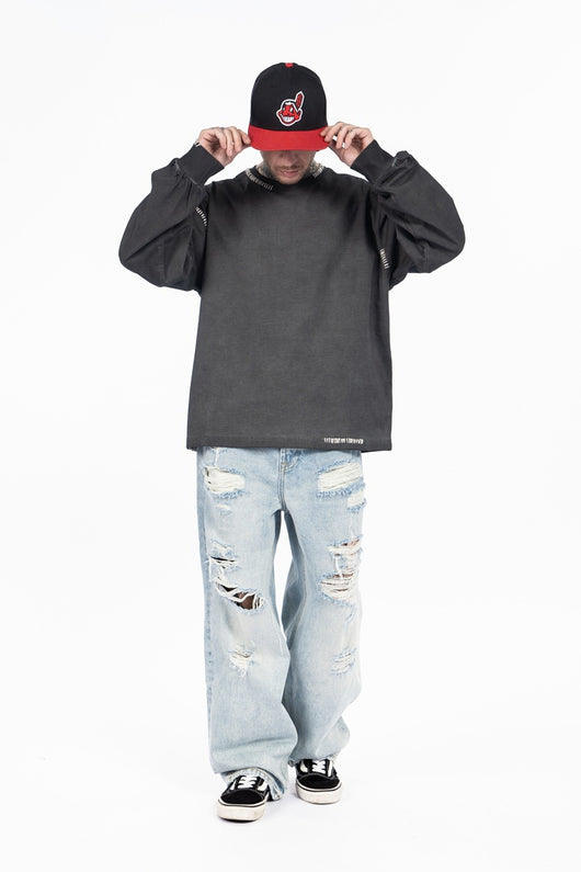 Camiseta Manga Larga Oversize Tejida a Mano para Hombre - Algodón Pesado - Image 14