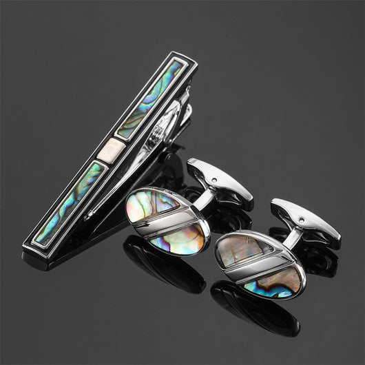 Juego de Clips de Corbata y Gemelos con Cristales Negros y Patrón Floral Esmaltado en Oro y Plata - Image 57
