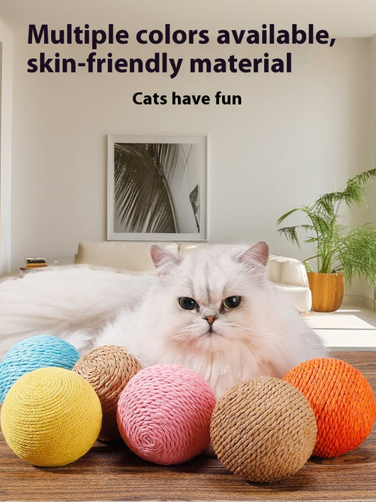 Oversized sisal ball cat toy in natural primary color, displayed on a light beige pedestal. - Image 13