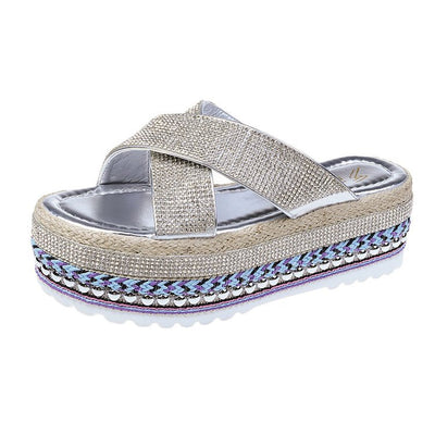 Pantuflas Plataforma Impermeables con Strass y Tejido Cruzado para Mujer - Image 3