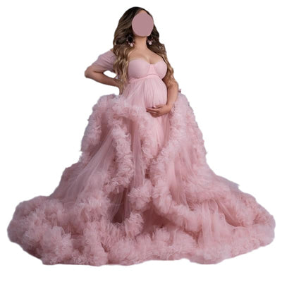 Vestido Premamá Hombros Descubiertos Multicolor para Sesiones Fotográficas - Image 5