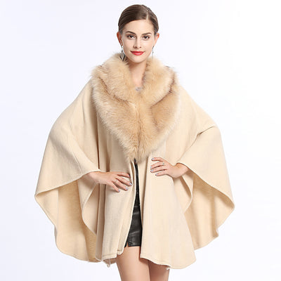 Poncho Capa de Punto con Cuello de Pelaje Sintético Oversized - Image 3