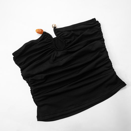 Blusa Escotada sin Espalda con Pliegues y Detalles en Ágata - Image 24