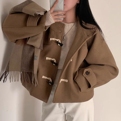 Abrigo de Lana Corto con Capucha y Manga Larga para Mujer - Image 2