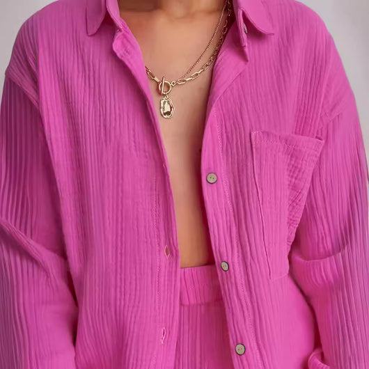 Conjunto Casual de Camisa Manga Larga Elástica y Pantalón Ancho - Image 4