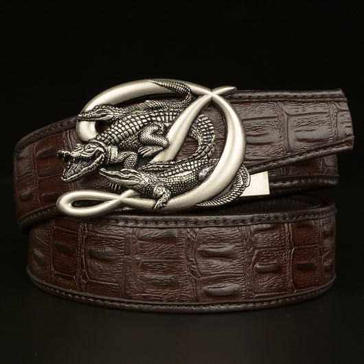 Cinturón de Cuero Genuino para Hombre con Hebilla Cocodrilo Automática - Image 4