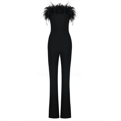 Jumpsuit Elegante con Tubo y Detalles de Plumas - Diseño Bandage Ajustado - Image 2