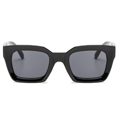 Black vintage-style sunglasses with thick plastic frames and dark rectangular lenses, featuring a subtle cat-eye shape. - Image 8