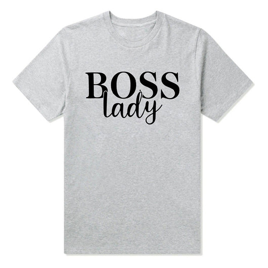 Light grey short-sleeve t-shirt with 'BOSS lady' printed in black text on the front. - Image 6