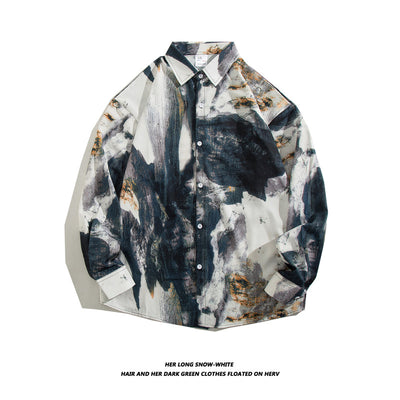 Camisa Floral Retro Holgada de Manga Larga para Hombre - Image 25