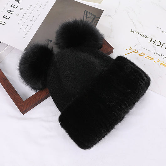 Pompón de Piel de Conejo y Zorro - Accesorio de Lujo Tejido - Image 5