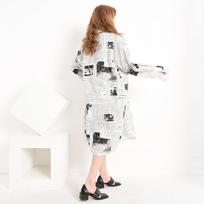 Camisa Suelta Estampado Periódico Largo - Image 7