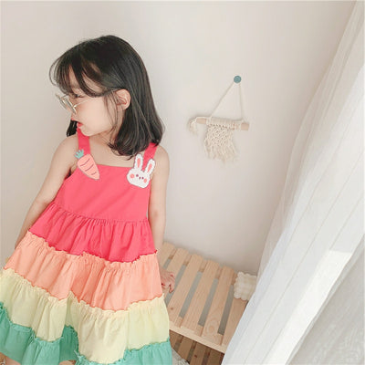 Vestido Infantil Arcoíris con Diseño de Pastel y Tirantes
