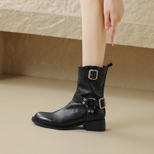 Botas Cortas de Tacón Grueso Retro Versátiles - Image 4