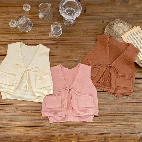 Chaleco Cardigan Tejido para Niños con Borlas