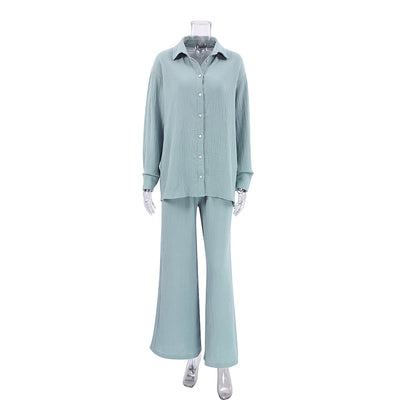 Pijama Europeo Otoñal Gasa Doble Capa - Conjunto Camisa y Pantalón Holgado - Image 5