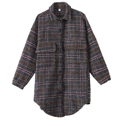 Chaqueta Camisa Cuadriculada Suelta de Lana Gruesa para Mujer - Image 3