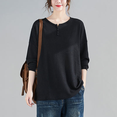 Blusa Suelta y Entallada Talla Grande Cuello Redondo Color Liso - Image 2