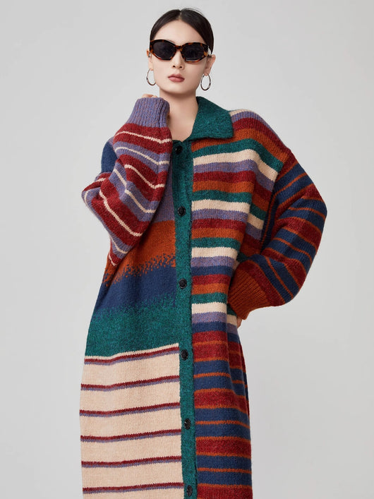 Suéter Abrigo Retro con Rayas de Colores para Mujer - Image 10