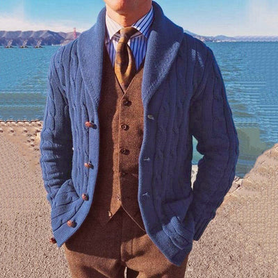 Cardigan Tejido Cuello Solapa Azul - Chaqueta Suéter Versátil - Image 5