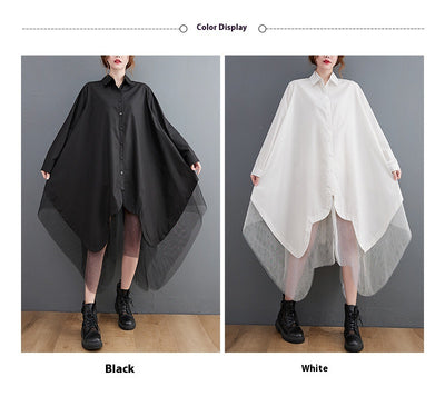 Vestido Camisero Holgado de Doble Capa con Malla Irregular - Image 18