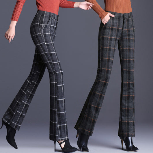 Pantalones Acampanados de Lana a Cuadros para Mujer - Image 11