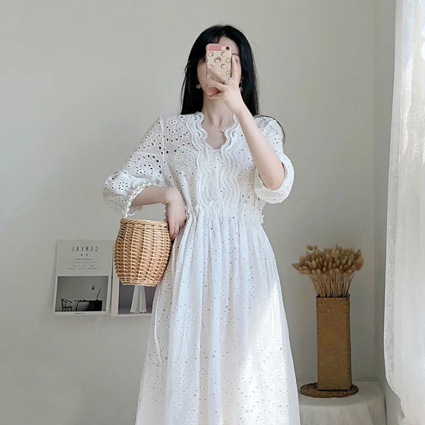 Vestido Elegante Slim con Encaje Bordado para Mujer