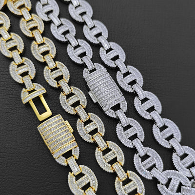 Cadena y Pulsera Hip Hop Nariz de Cerdo Chapado en Oro Real 16mm - Image 20