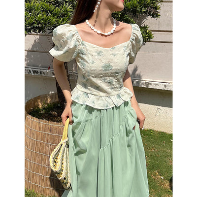 Blusa Corta Cuello Cuadrado con Mangas Abullonadas Estampado Floral - Image 6