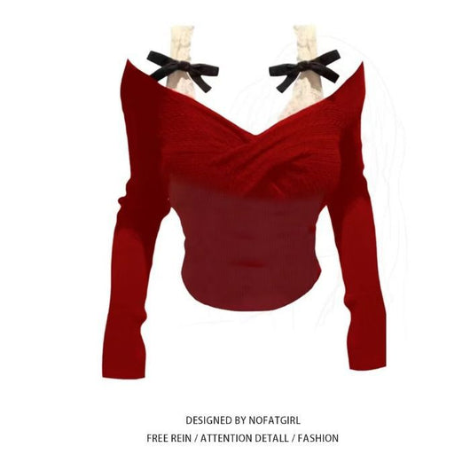 Blusa Elegante Bicolor con Panel de Encaje y Hombros Descubiertos - Image 7