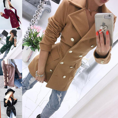 Abrigo de Lana Doble Botonadura Largo Elegante para Mujer
