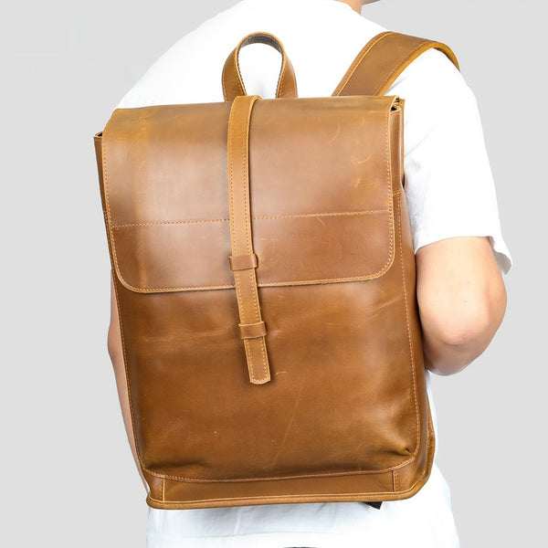 Mochila de Cuero para Viajes de Gran Capacidad con Compartimento Laptop