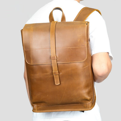 Mochila de Cuero para Viajes de Gran Capacidad con Compartimento Laptop