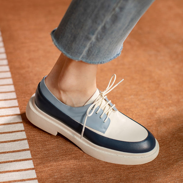 Mocasines Blancos de Cuero Genuino con Plataforma y Cordones