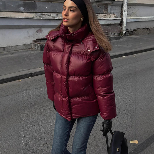 Chaqueta de Algodón con Capucha y Cuello Alto Elegante para Mujer - Image 2