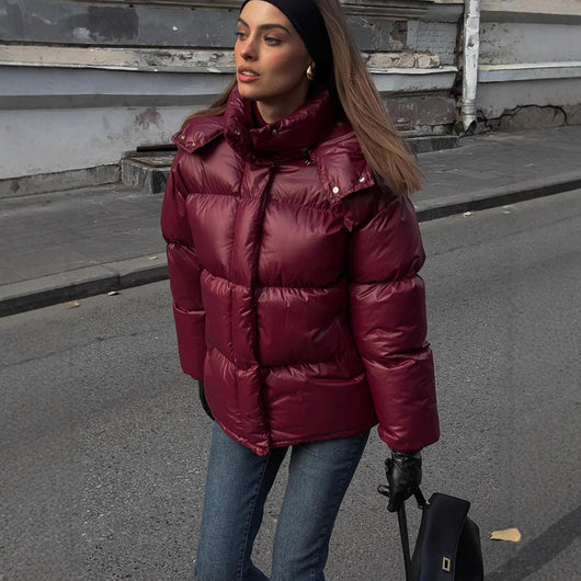 Chaqueta de Algodón con Capucha y Cuello Alto Elegante para Mujer - Image 2