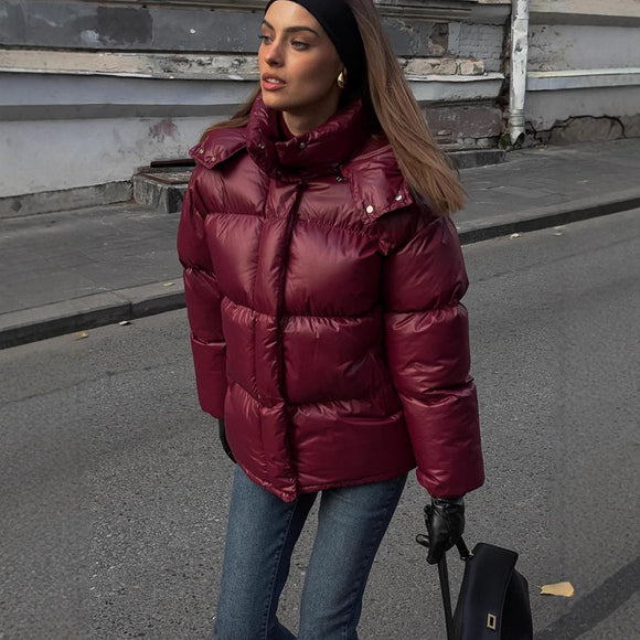 Chaqueta de Algodón con Capucha y Cuello Alto Elegante para Mujer