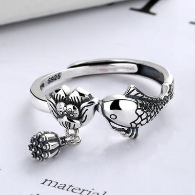 Anillo de Plata Esterlina con Loto y Borla de Carpa - Image 10